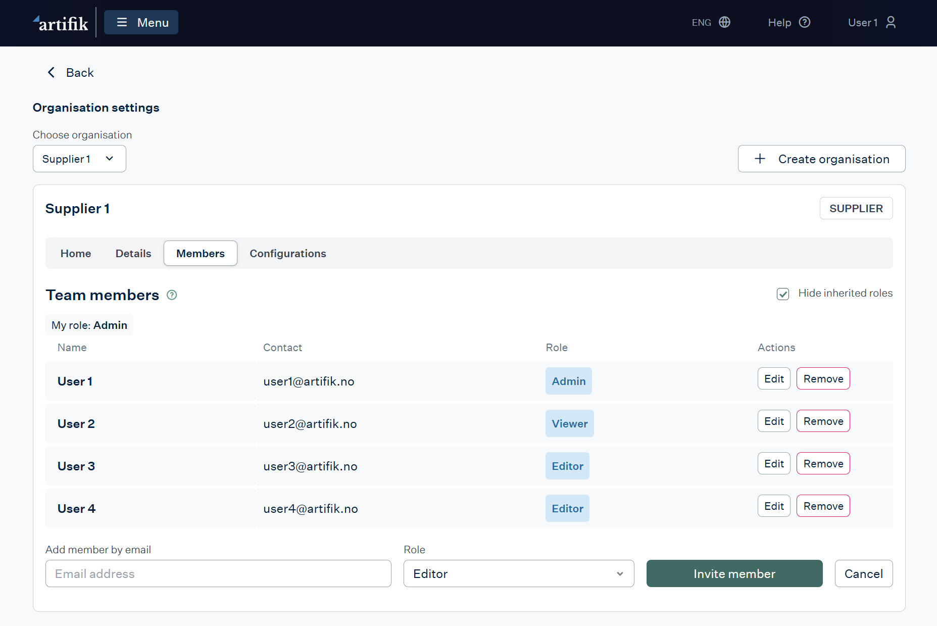 List of members with roles in organization settings